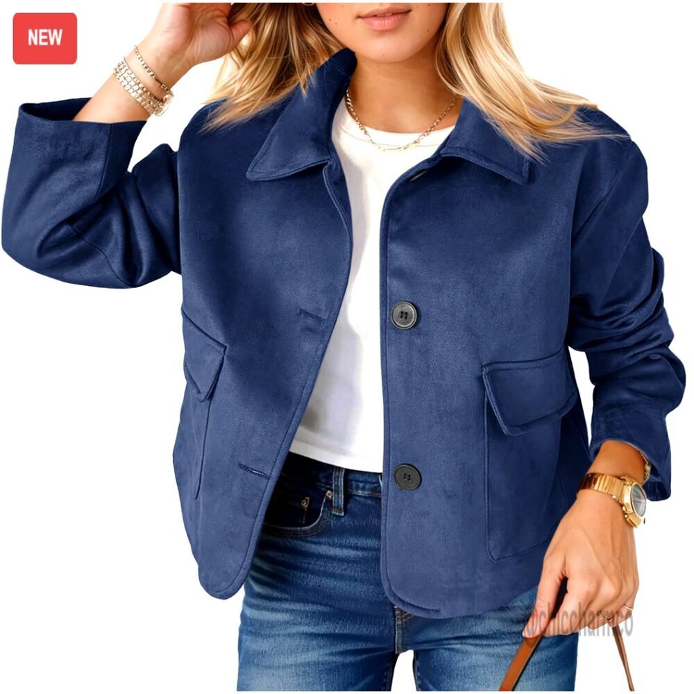 Faux Suede Cropped Leather Jacket Vintage Button Down Casual Shacket